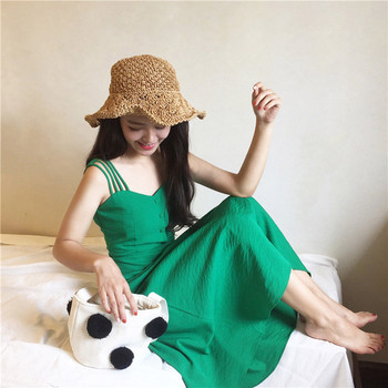 Női hosszú szabású ruha zöld és narancs színben