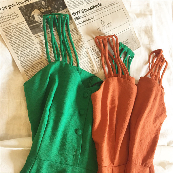 Női hosszú szabású ruha zöld és narancs színben