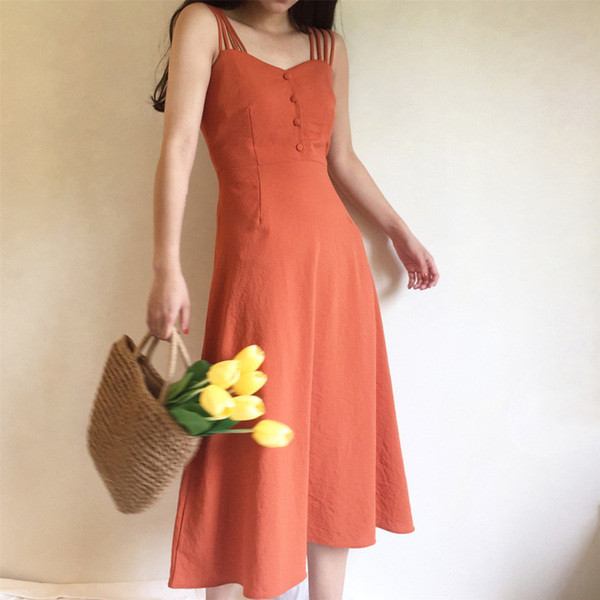 Női hosszú szabású ruha zöld és narancs színben