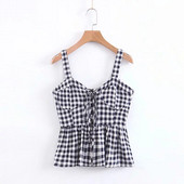 Női kockás felső, nyakkendővel és vékony pántokkal