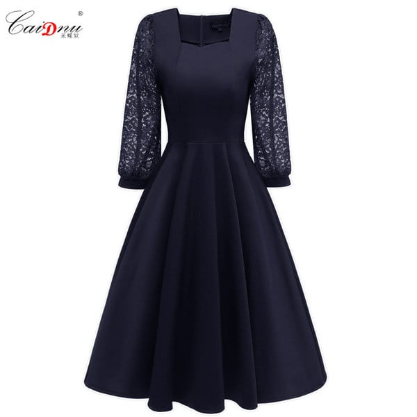 Rochie moderna de dama cu decolteu patrat si maneci lungi in trei culori