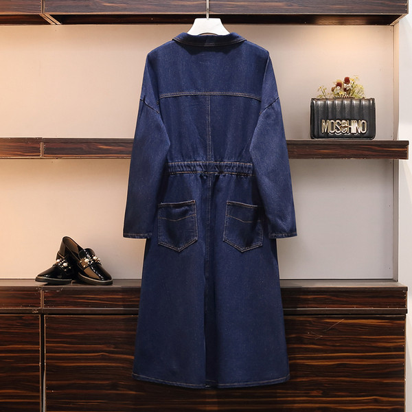 Rochie de dama de toamna din denim cu maneci lungi si marimi pana la 5XL in culoare inchisa