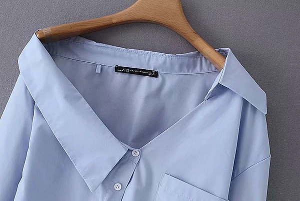 Camasa moderna de dama model asimetric in culoarea albastra