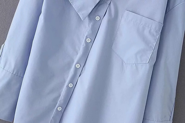 Camasa moderna de dama model asimetric in culoarea albastra