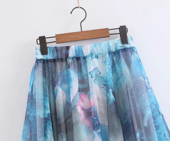 Fusta de dama cu aplicatie colorata si talie elastica