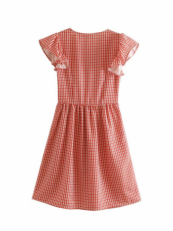 Rochie dama in carouri - model croiat in culoarea rosie