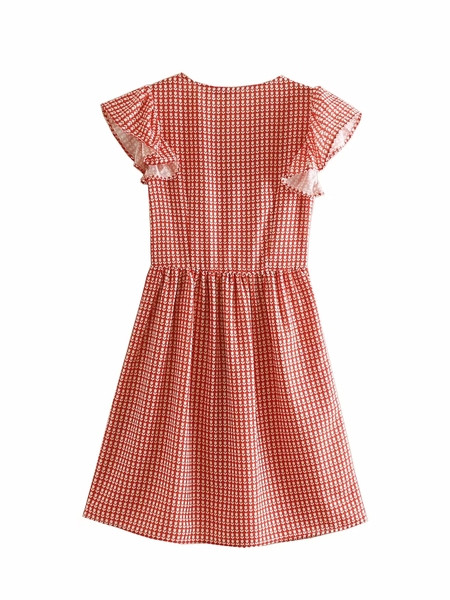 Rochie dama in carouri - model croiat in culoarea rosie