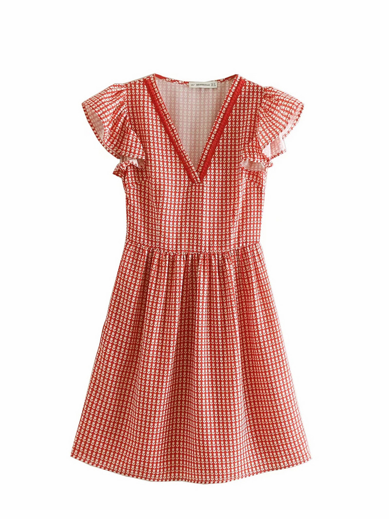 Rochie dama in carouri - model croiat in culoarea rosie