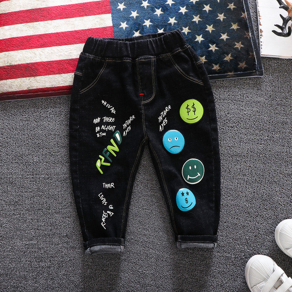 Modern gyerekfarmer kék és fekete mintával