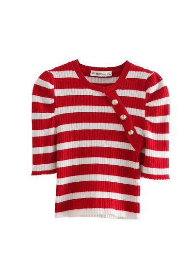 Bluză de damă în dungi cu mâneci scurte de culoare roșie