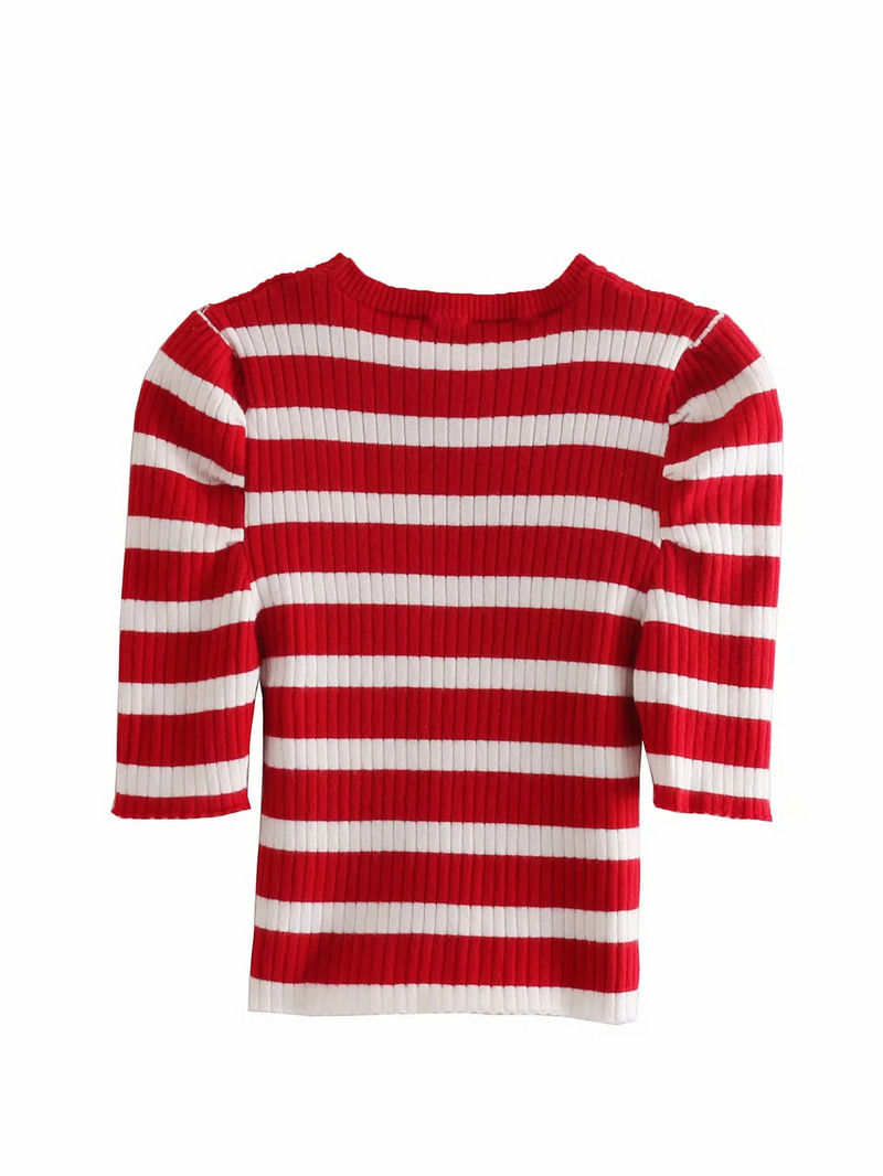 Bluză de damă în dungi cu mâneci scurte de culoare roșie