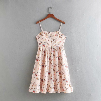 Női ruha vékony pántokkal, színes mintával