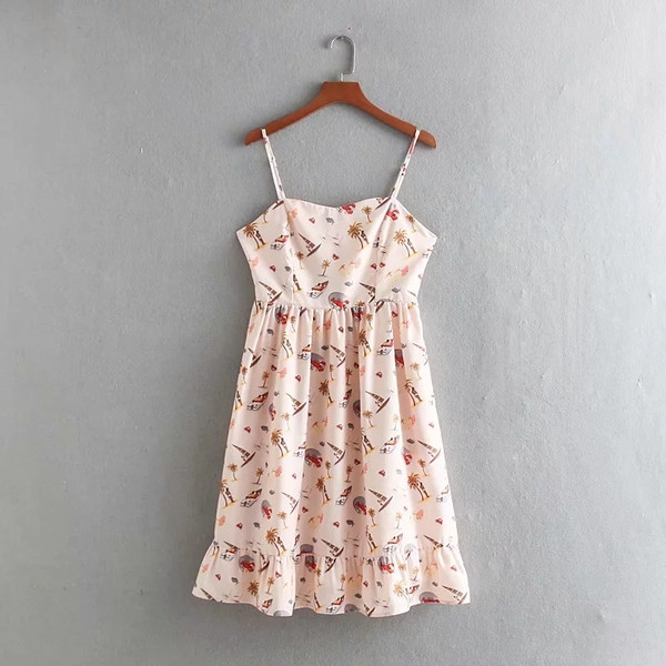 Női ruha vékony pántokkal, színes mintával