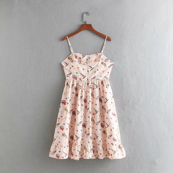 Női ruha vékony pántokkal, színes mintával