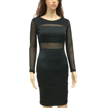 Elegáns női ruha csupasz háttal és O-nyakú fekete színben