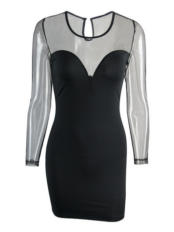 Rochie elegantă de damă cu mâneci lungi și decolteu O în negru