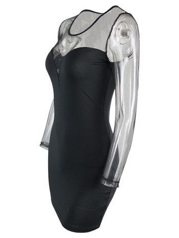 Rochie elegantă de damă cu mâneci lungi și decolteu O în negru