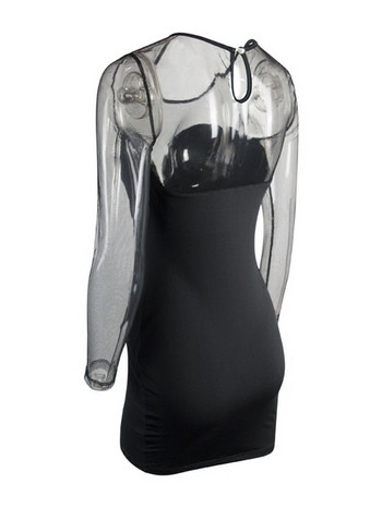 Rochie elegantă de damă cu mâneci lungi și decolteu O în negru