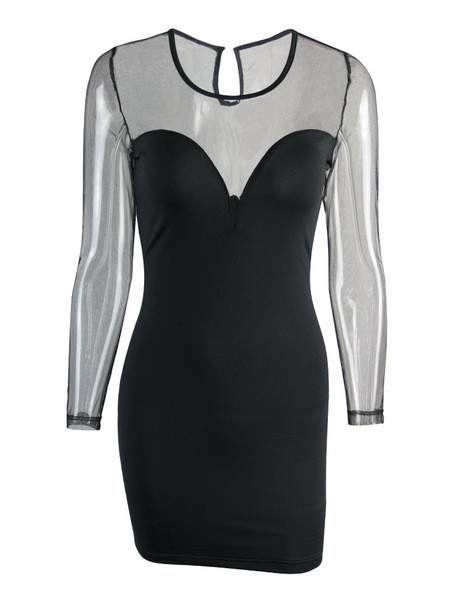 Rochie elegantă de damă cu mâneci lungi și decolteu O în negru