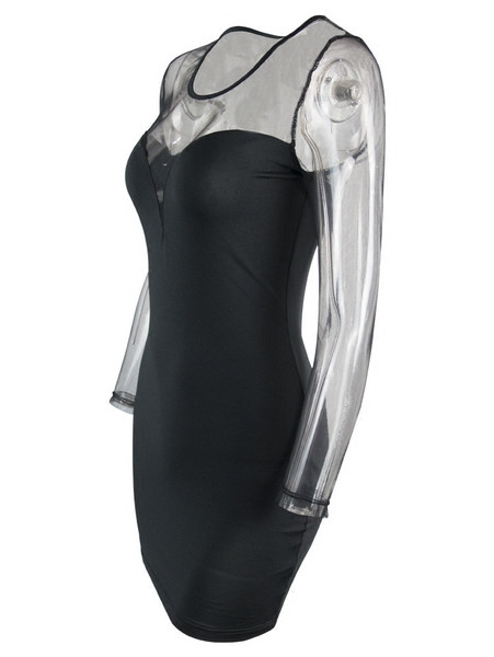 Rochie elegantă de damă cu mâneci lungi și decolteu O în negru