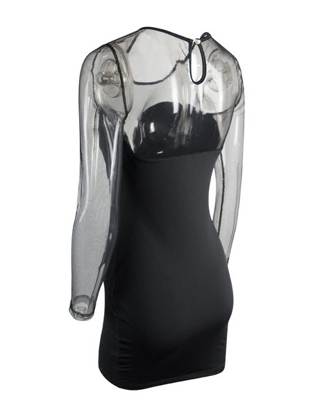 Rochie elegantă de damă cu mâneci lungi și decolteu O în negru