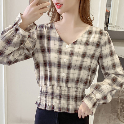 Bluza dama in carouri in doua culori cu decolteu in V