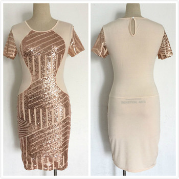 Elegáns női ruha flitterekkel és rövid ujjú rózsaszínben