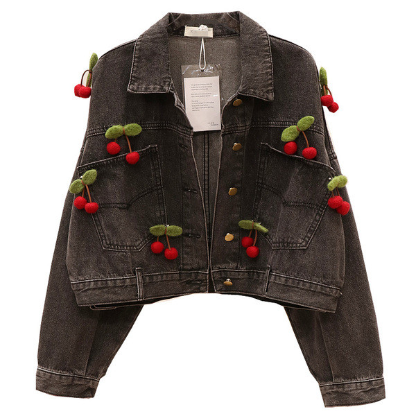 Нов модел дамско дънково яке с 3D елементи в черен цвят