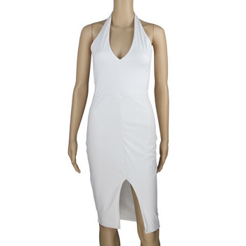 Rochie modernă de damă cu decolteu în V în alb