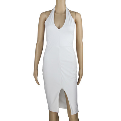 Rochie modernă de damă cu decolteu în V în alb