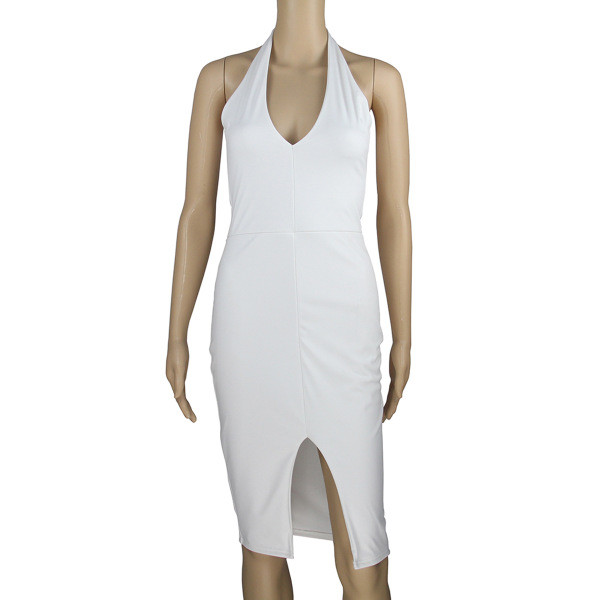 Rochie modernă de damă cu decolteu în V în alb