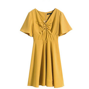 Női alkalmi ruha rövid ujjal, sárga színben