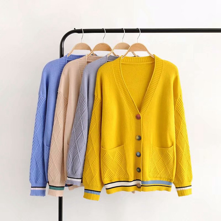 Cardigan de dama cu nasturi si buzunare in mai multe culori