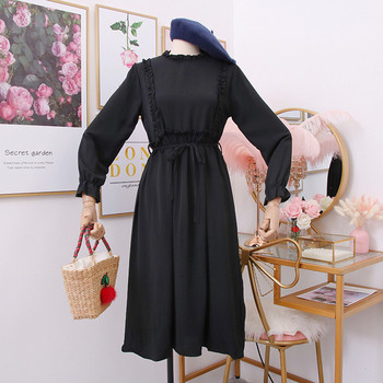 Rochie moderna de dama cu maneci lungi si curea in rosu, roz si negru