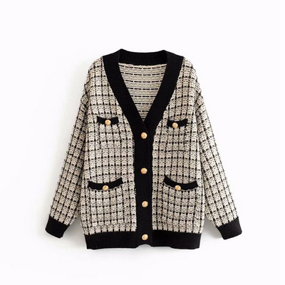 Vesta dama in carouri cu nasturi - trei culori