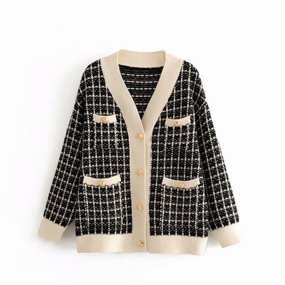 Vesta dama in carouri cu nasturi - trei culori