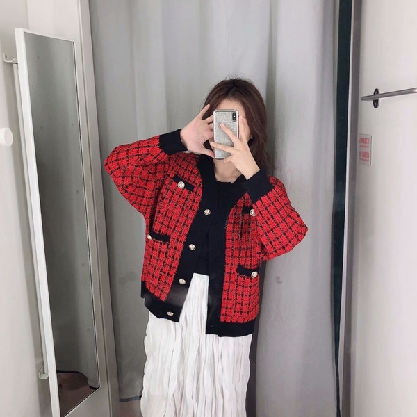 Vesta dama in carouri cu nasturi - trei culori