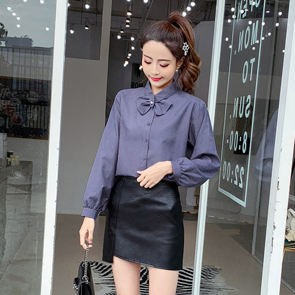 Cămașă modernă de damă cu nasturi și panglică