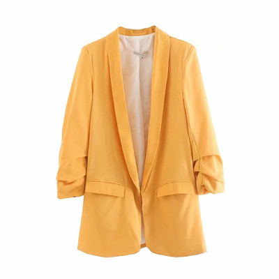 Стилно дамско сако 7/8 ръкав в жълт цвят