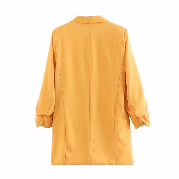 Jachetă elegantă de damă cu mâneci 7/8 de culoare galbenă