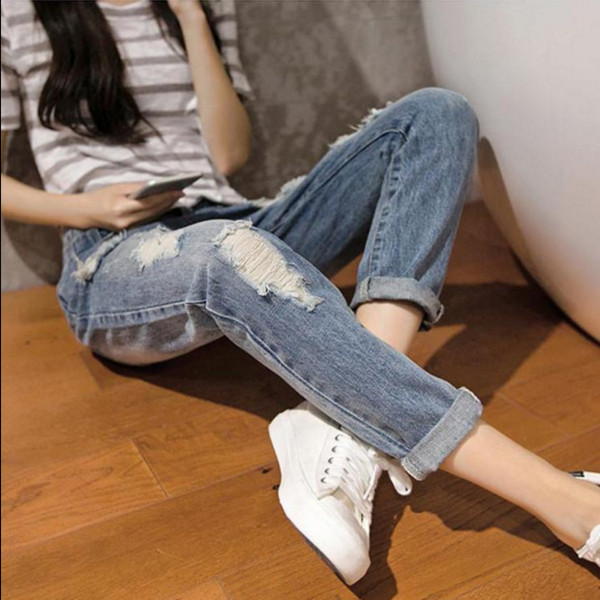 Blugi casual de dama cu motive rupte