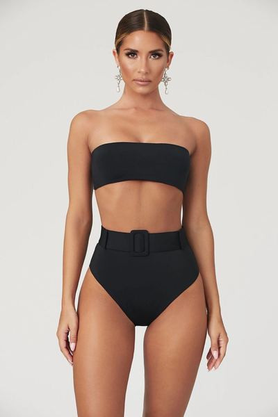 Costum de baie elegant din două piese cu talie înaltă și curea în mai multe culori