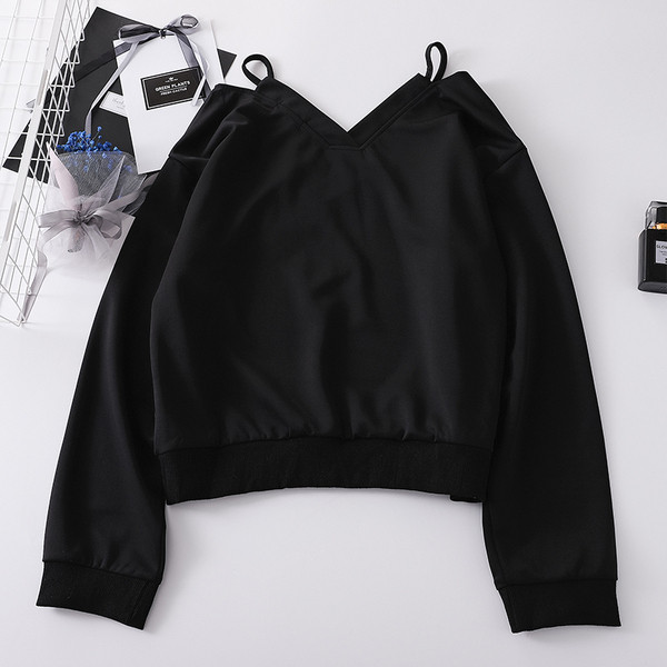 Bluză de damă actuală de culoare neagră cu decolteu în V