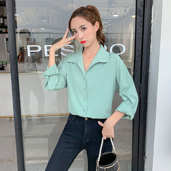 Cămașă elegantă de damă cu mâneci lungi și nasturi în trei culori