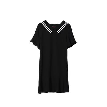 Női alkalmi ruha fekete színben, rövid ujjal