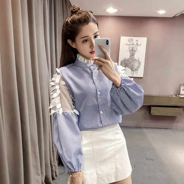 Modern női hosszú ujjú ing - fehér és kék színben