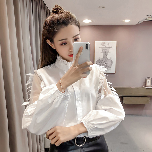 Modern női hosszú ujjú ing - fehér és kék színben