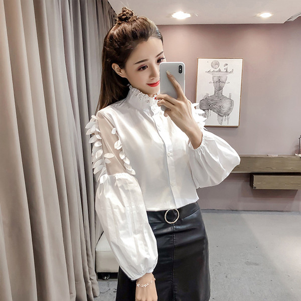 Modern női hosszú ujjú ing - fehér és kék színben