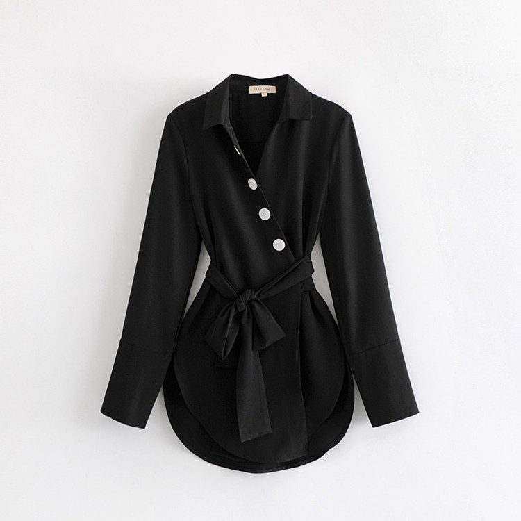 Cămașă lungă de damă cu nasturi de culoare neagră