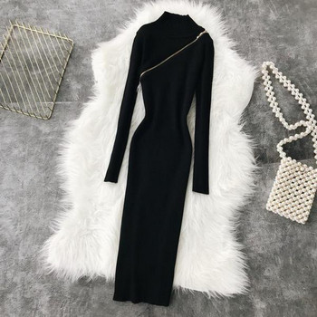 Hosszú női ruha O-nyakú és cipzárral több színben